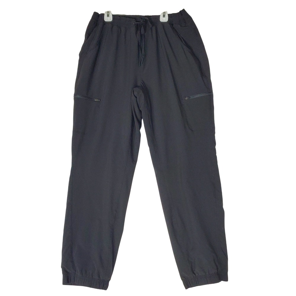 Eddie Bauer Women Black Fleece Lined Joggers Plaid Lining Cargo Pants Size 14